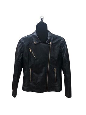 GIOLSHON Women's Black Vegan quilted Leather Jacket Moto Large every season wear